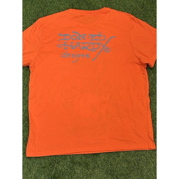 Ed Hardy Rose Cobra T-Shirt Large Tee Orange Blue Lettering NWT Graphic‎ Shirt - Picture 11 of 13